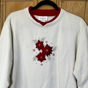 Studio Works Womens Vintage 90s Christmas Flowers Sweatshirt Large White XM EXC